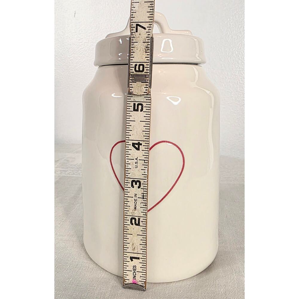 Rae Dunn Artisan Collection Canister White w/Red Heart 7" Tall Valentines Day - Picture 5 of 5